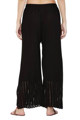 PAVONINE Black Color Goti Aari Work Rayon Fabric Palazzo 2