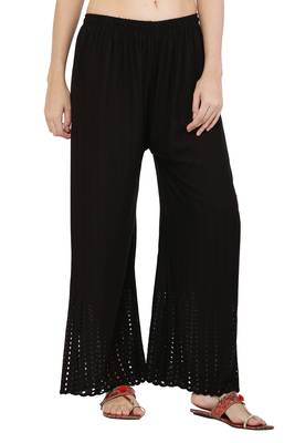 PAVONINE Black Color Goti Aari Work Rayon Fabric Palazzo 3