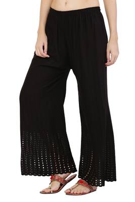 PAVONINE Black Color Goti Aari Work Rayon Fabric Palazzo 5