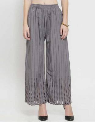 PAVONINE Grey Color Goti Aari Work Rayon Fabric Palazzo 1
