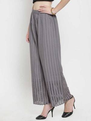 PAVONINE Grey Color Goti Aari Work Rayon Fabric Palazzo 3