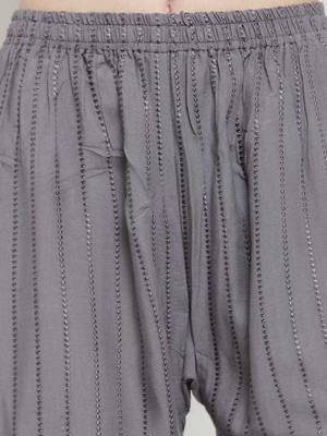 PAVONINE Grey Color Goti Aari Work Rayon Fabric Palazzo 5
