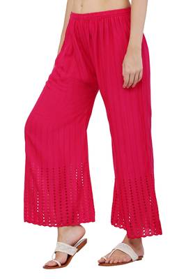 PAVONINE Rani Color Goti Aari Work Rayon Fabric Palazzo 3