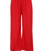 PAVONINE Red Color Goti Aari Work Rayon Fabric Palazzo