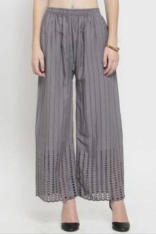 PAVONINE Grey Color Goti Aari Work Rayon Fabric pant