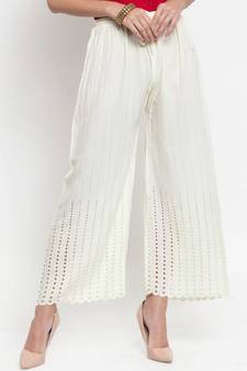 PAVONINE Off-White Color Goti Aari Work Rayon Fabric pant