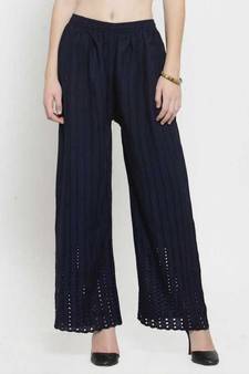 PAVONINE Navy Color Goti Aari Work Rayon Fabric pant