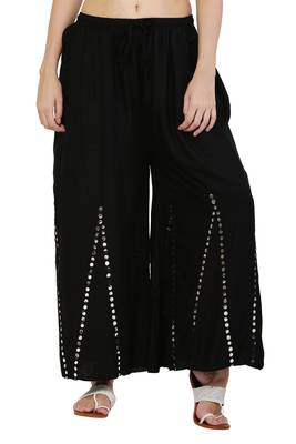 PAVONINE Black Color Mirror Embroidery Work pant 1