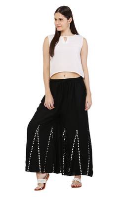 PAVONINE Black Color Mirror Embroidery Work pant 4