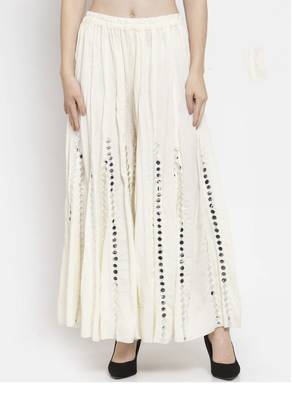 PAVONINE Cream Color Mirror Embroidery Work Gharara 1
