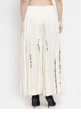 PAVONINE Cream Color Mirror Embroidery Work Gharara 3