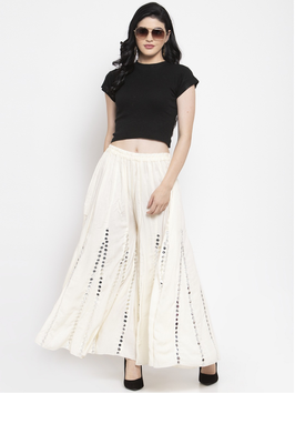 PAVONINE Cream Color Mirror Embroidery Work Gharara 4
