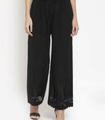 PAVONINE Black Color Aari Work Minar Design Rayon Fabric Palazzo