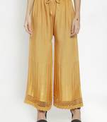 PAVONINE Beige Color Aari Work Minar Design Rayon Fabric Palazzo