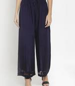 PAVONINE Navy Blue Color Aari Work Minar Design Rayon Fabric Palazzo