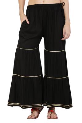 PAVONINE Black Color 3-Layers Golden Gota Flared pant 1