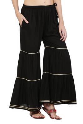 PAVONINE Black Color 3-Layers Golden Gota Flared pant 3