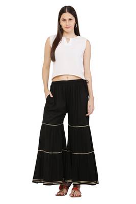 PAVONINE Black Color 3-Layers Golden Gota Flared pant 4