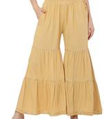 PAVONINE Beige Color 3-Layers Golden Gota Flared pant