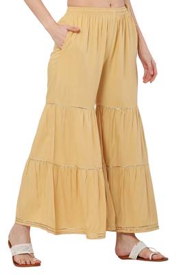 PAVONINE Beige Color 3-Layers Golden Gota Flared pant 3