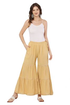 PAVONINE Beige Color 3-Layers Golden Gota Flared pant 4