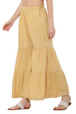 PAVONINE Beige Color 3-Layers Golden Gota Flared pant 5