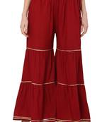PAVONINE Maroon Color 3-Layers Golden Gota Flared pant