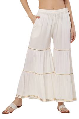 PAVONINE Off White Color 3-Layers Golden Gota Flared pant 1