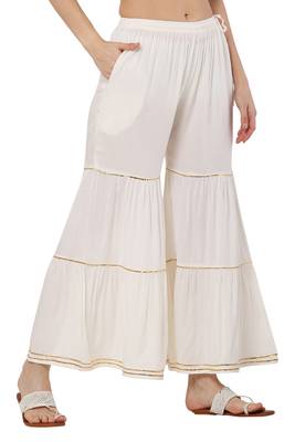 PAVONINE Off White Color 3-Layers Golden Gota Flared pant 3