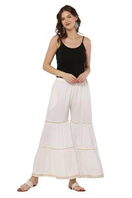PAVONINE Off White Color 3-Layers Golden Gota Flared pant 4