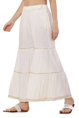 PAVONINE Off White Color 3-Layers Golden Gota Flared pant 5