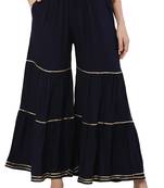 PAVONINE Navy Blue Color 3-Layers Golden Gota Flared pant