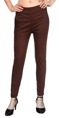 PAVONINE Coffee Color Stretchable Cotton Lycra Fabric Pencil Pant 1