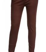 PAVONINE Coffee Color Stretchable Cotton Lycra Fabric Pencil Pant