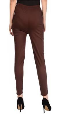 PAVONINE Coffee Color Stretchable Cotton Lycra Fabric Pencil Pant 2