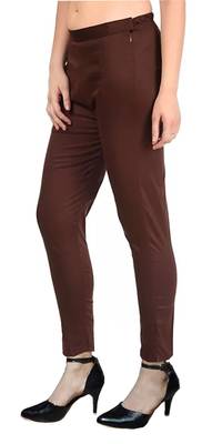 PAVONINE Coffee Color Stretchable Cotton Lycra Fabric Pencil Pant 3