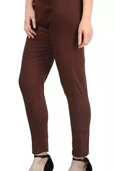 PAVONINE Coffee Color Stretchable Cotton Lycra Fabric Pencil Pant