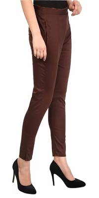 PAVONINE Coffee Color Stretchable Cotton Lycra Fabric Pencil Pant 4