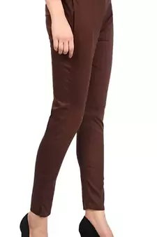PAVONINE Coffee Color Stretchable Cotton Lycra Fabric Pencil Pant