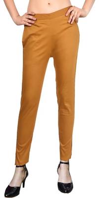 PAVONINE Dark Skin Color Stretchable Cotton Lycra Fabric Pencil Pant 1