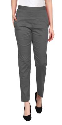 PAVONINE Grey Color Stretchable Cotton Lycra Fabric Pencil Pant 1