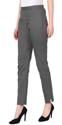 PAVONINE Grey Color Stretchable Cotton Lycra Fabric Pencil Pant 3