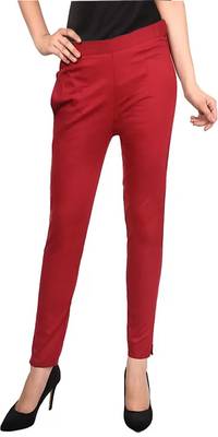PAVONINE Maroon Color Stretchable Cotton Lycra Fabric Pencil Pant 1