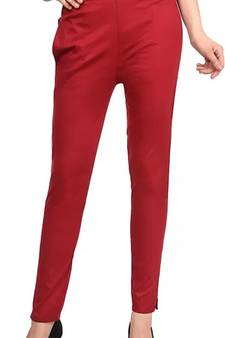PAVONINE Maroon Color Stretchable Cotton Lycra Fabric Pencil Pant