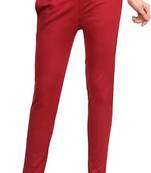 PAVONINE Maroon Color Stretchable Cotton Lycra Fabric Pencil Pant