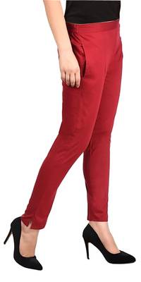 PAVONINE Maroon Color Stretchable Cotton Lycra Fabric Pencil Pant 3