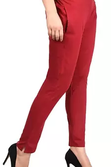 PAVONINE Maroon Color Stretchable Cotton Lycra Fabric Pencil Pant
