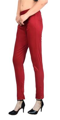 PAVONINE Maroon Color Stretchable Cotton Lycra Fabric Pencil Pant 4