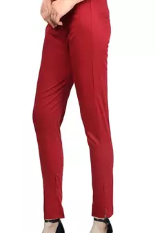 PAVONINE Maroon Color Stretchable Cotton Lycra Fabric Pencil Pant