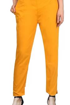 PAVONINE Mustard Color Stretchable Cotton Lycra Fabric Pencil Pant